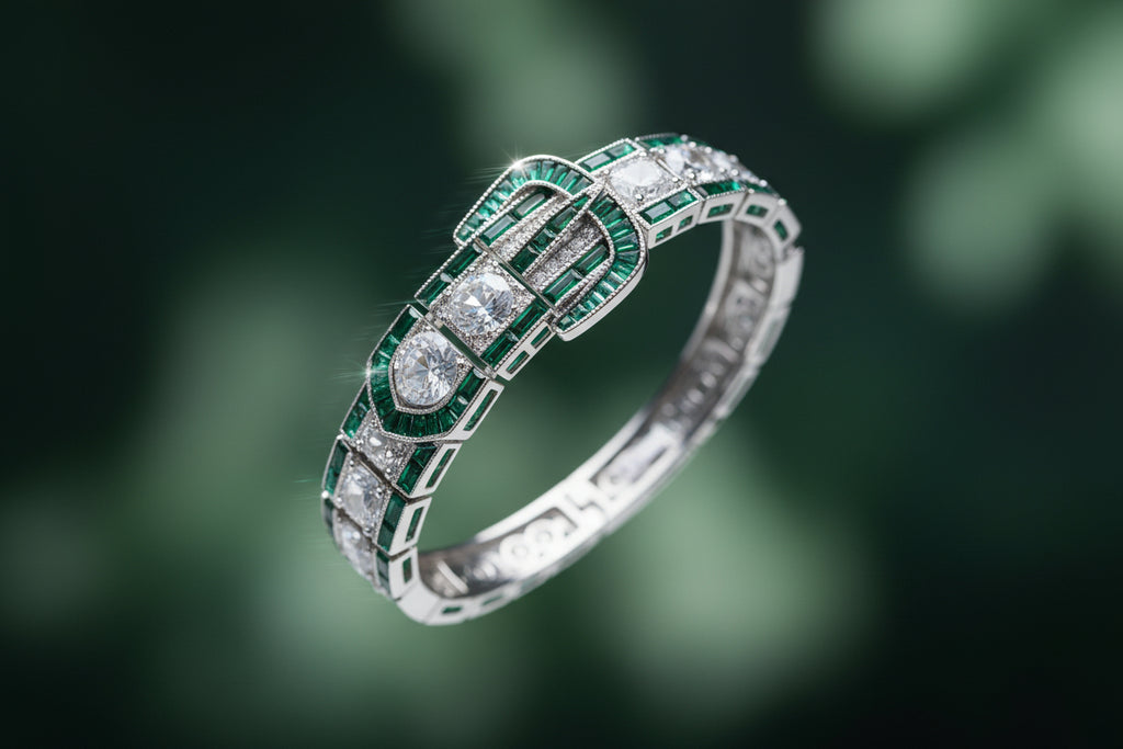 Art Deco bracelet, Bracelet on wrist with promotional  about Ligia's Treasures