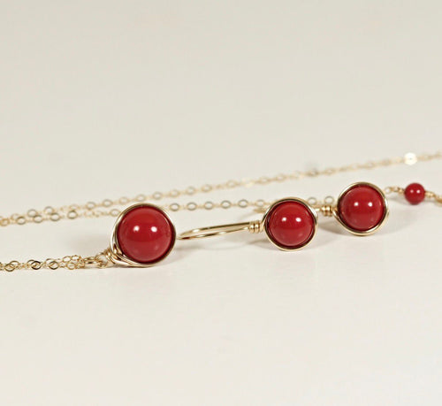 10 mm Red Coral Bead Necklace